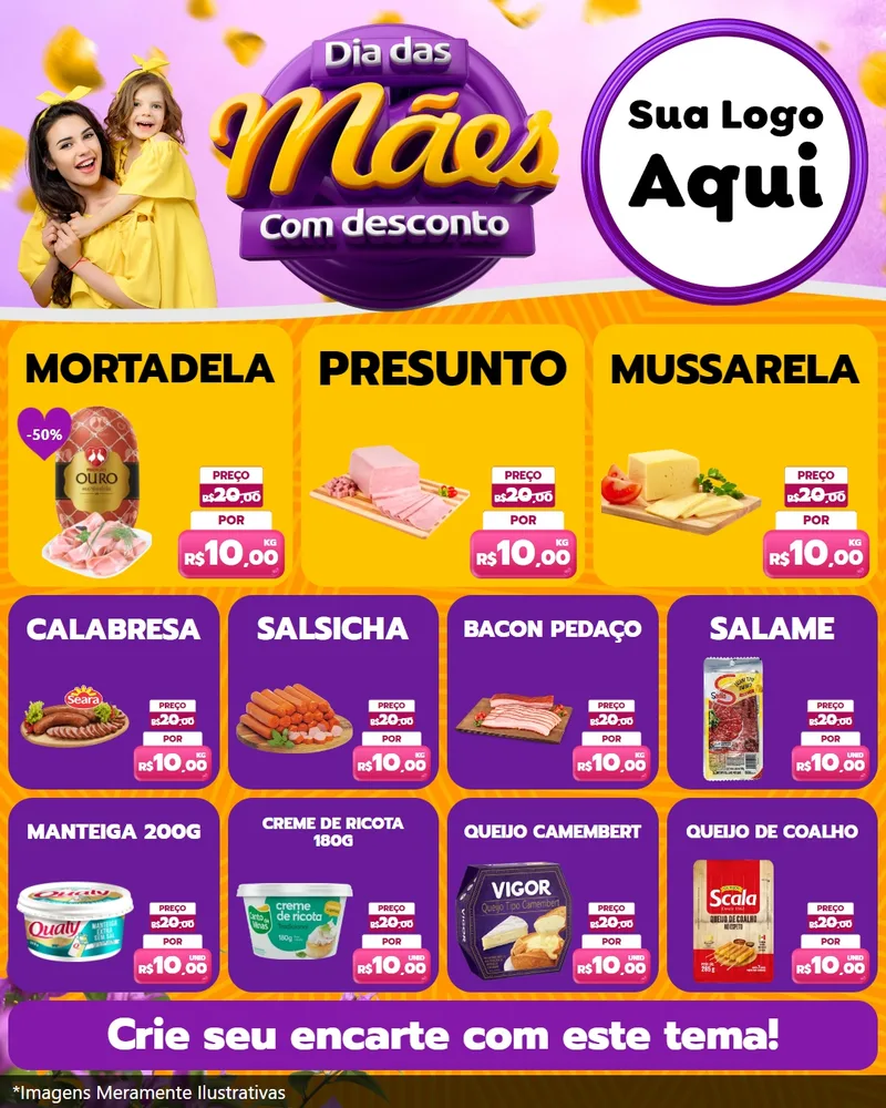 Modelo de Rede Social para Feed Instagram com o tema Dia das Mães com Desconto para Frios e Laticínios