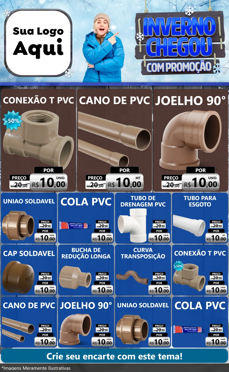Modelo de Encarte para Encarte Grande com o tema Inverno Chegou Com Promoção para Tubos e conexões