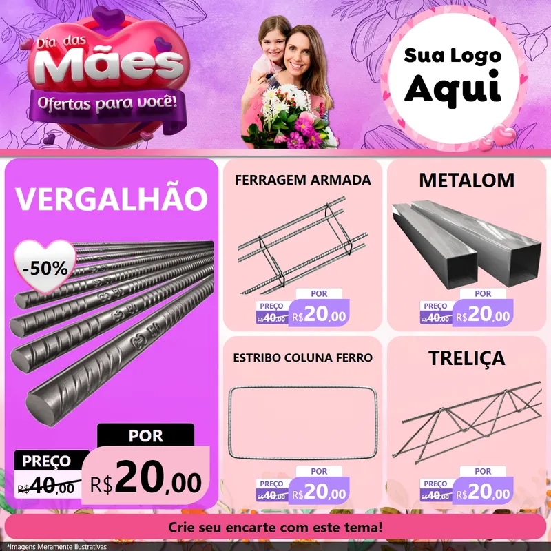 Modelo de Rede Social para Feed Facebook com o tema Dia das Mães Ofertas para Você! para Ferragens