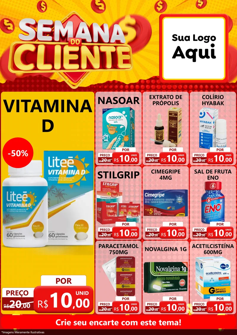 Modelo de Encarte para Encarte A4 Vertical com o tema Semana do Cliente para Farmácia