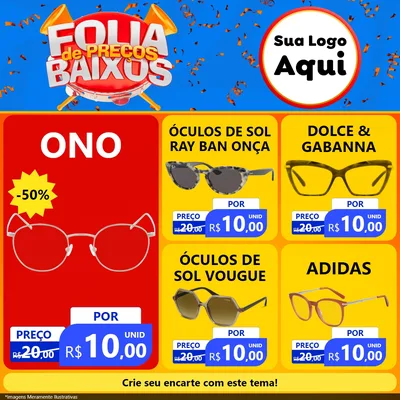 Modelo de Rede Social para Feed Facebook com o tema Folia de Preços Baixos para Óticas