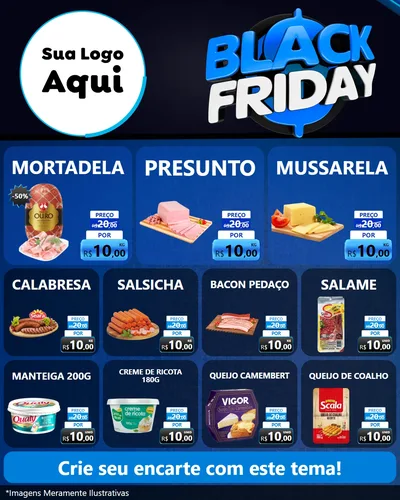 Modelo de Rede Social para Feed Instagram com o tema Black Friday para Frios e Laticínios