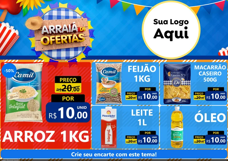 Modelo de Encarte para Encarte A4 Horizontal com o tema Arraiá de Ofertas para Supermercado