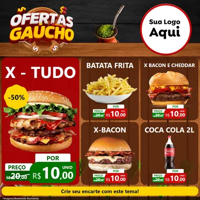 Modelo de Rede Social para Feed Facebook com o tema Ofertas Dia do Gaúcho para Hamburgueria