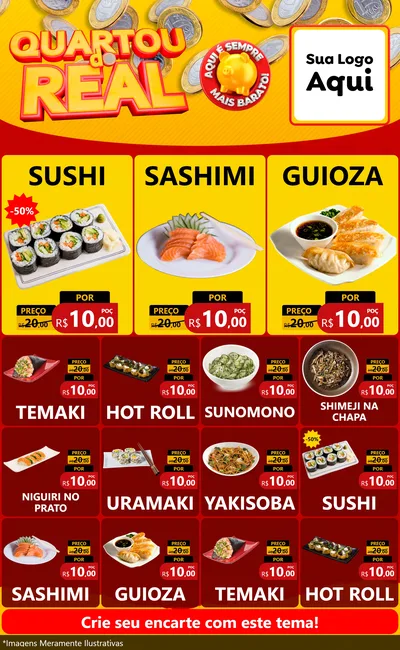 Modelo de Encarte para Encarte Grande com o tema Quartou do Real para Comida japonesa