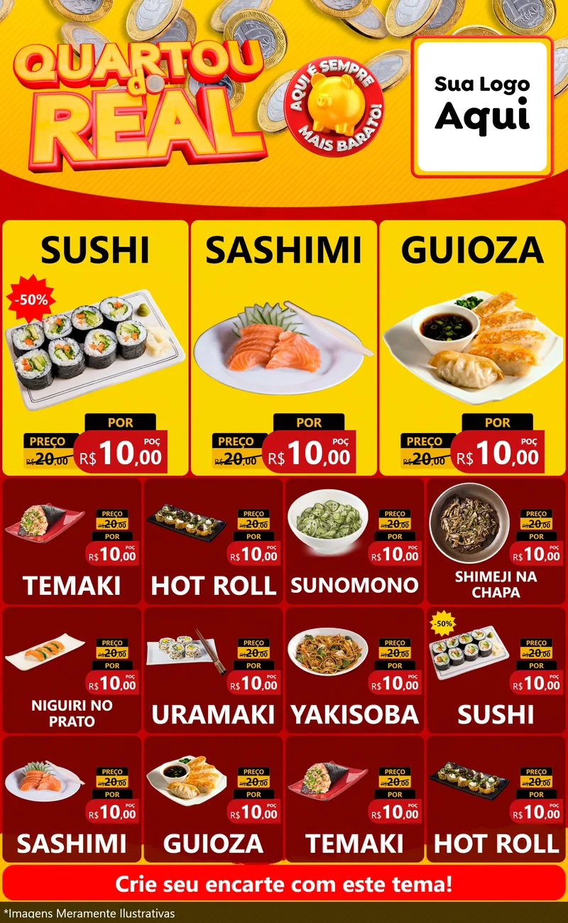 Modelo de Encarte para Encarte Grande com o tema Quartou do Real para Comida japonesa