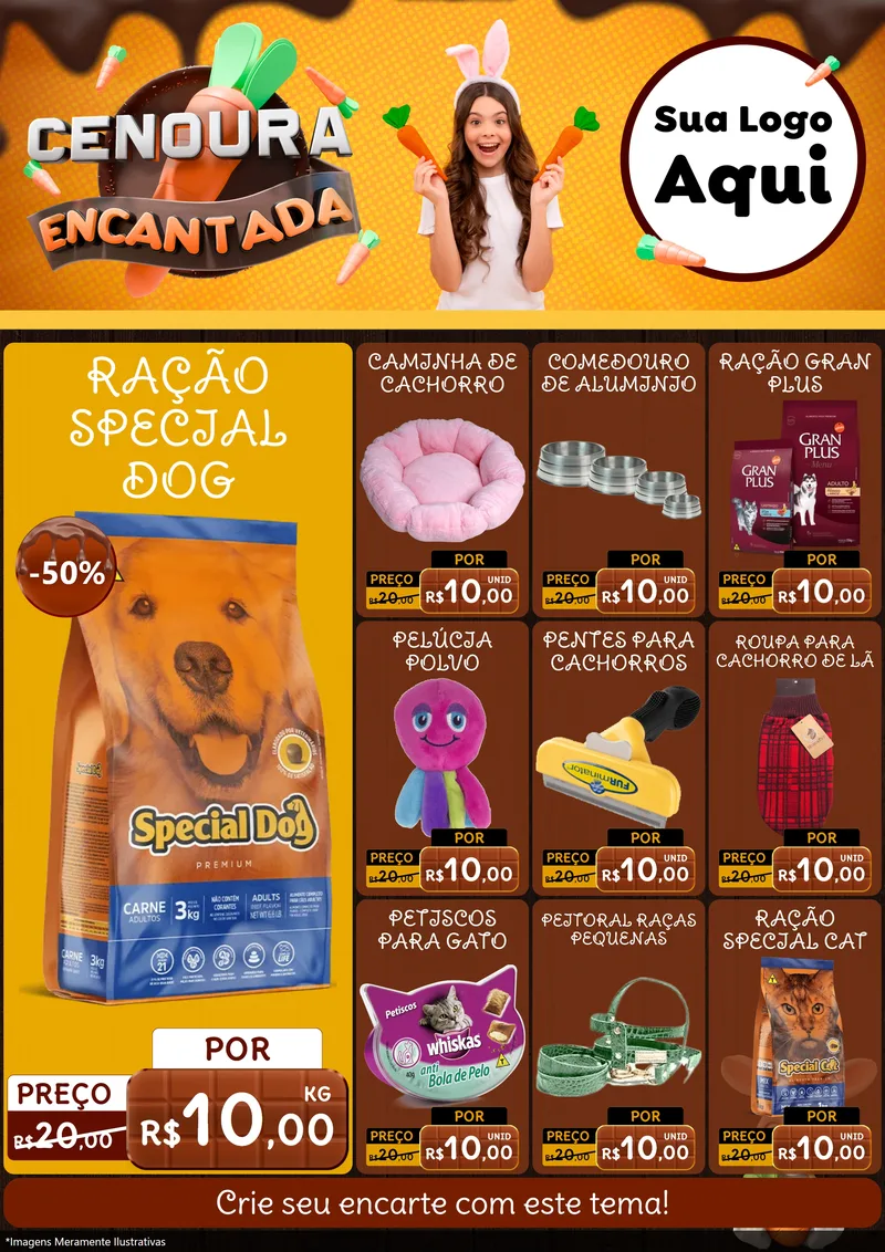 Modelo de Encarte para Encarte A4 Vertical com o tema Cenoura Encantada - Páscoa para Pet Shop