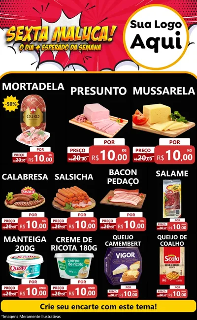Modelo de Encarte para Encarte Grande com o tema Sexta Maluca! para Frios e Laticínios