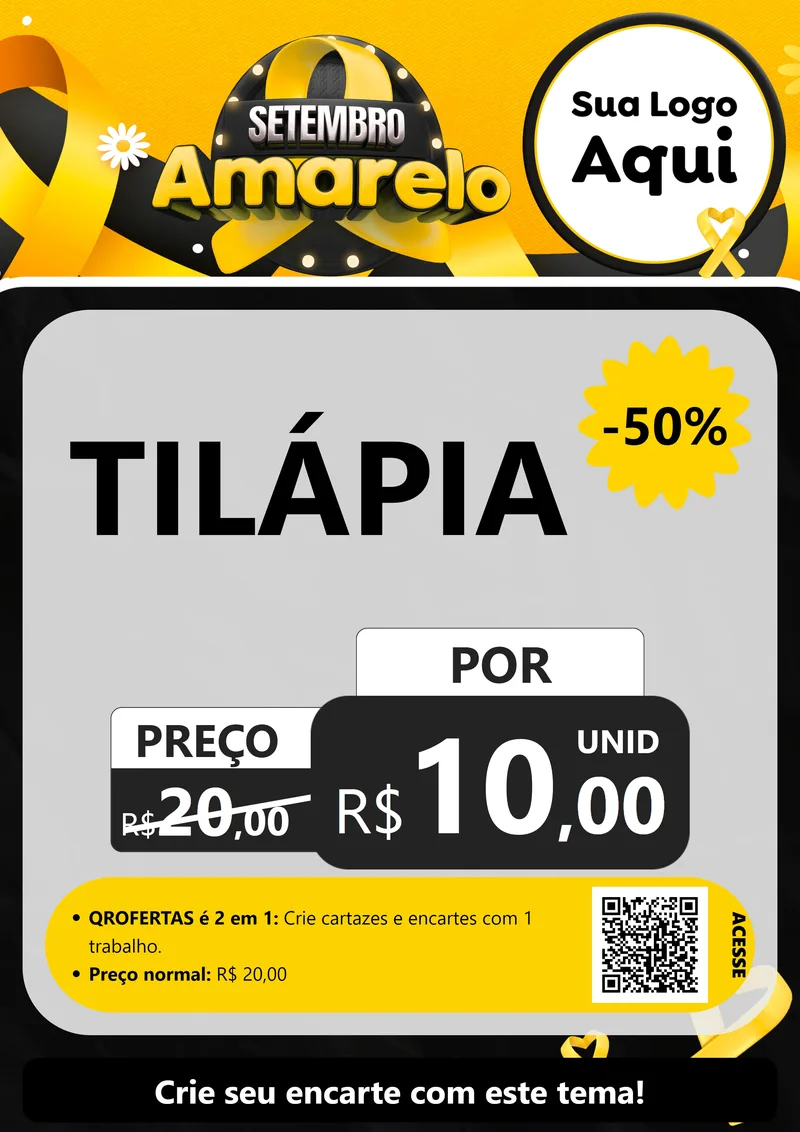 Modelo de Cartaz para Cartaz A4 Vertical com o tema Setembro Amarelo para Peixaria