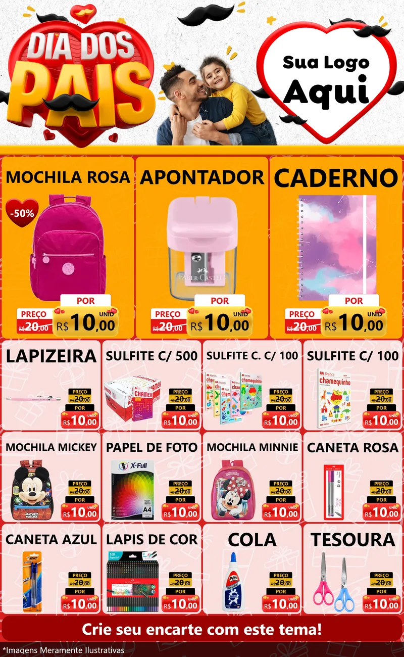 Modelo de Encarte para Encarte Grande com o tema Dia dos Pais para Papelaria