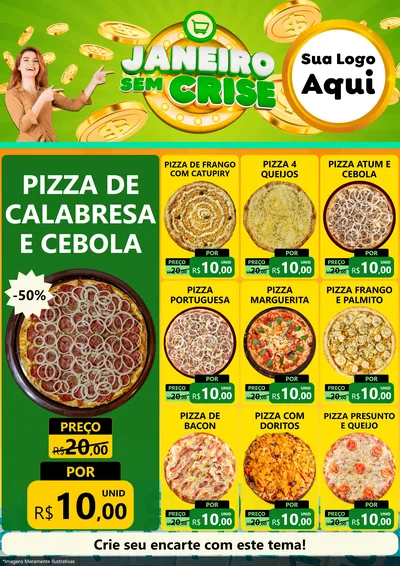 Modelo de Encarte para Encarte A4 Vertical com o tema Janeiro Sem Crise para Pizzaria