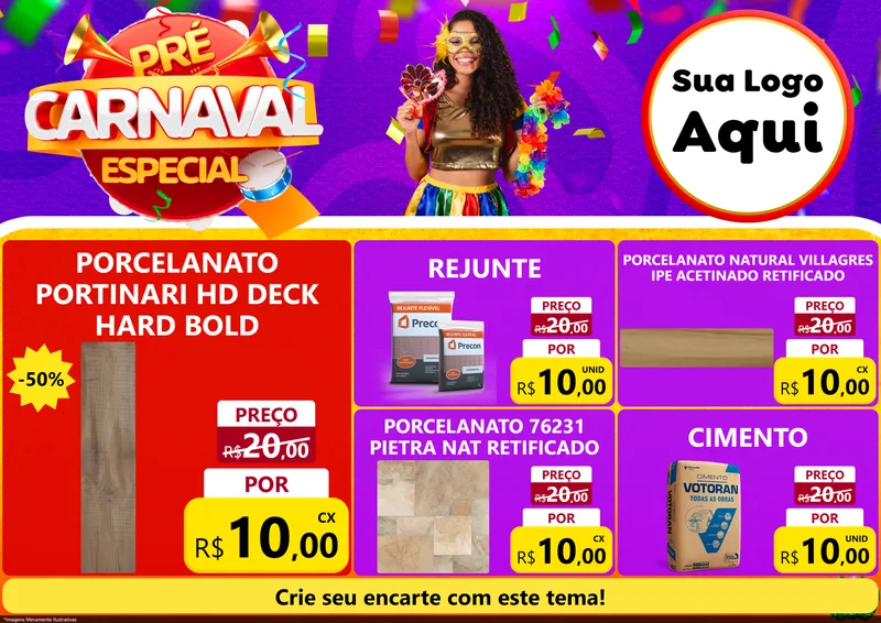 Modelo de Encarte para Encarte A4 Horizontal com o tema Pré-Carnaval Especial para Pisos e revestimentos