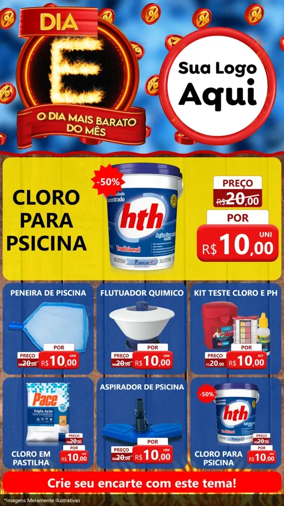 Modelo de Rede Social para Stories com o tema Dia E - O Dia Mais Barato Do Mês para Produtos para Piscina