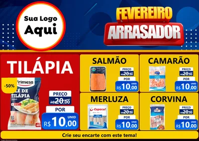 Modelo de Encarte para Encarte A4 Horizontal com o tema Fevereiro Arrasador para Peixaria