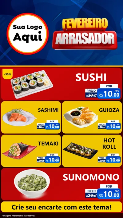 Modelo de TV para TV Vertical com o tema Fevereiro Arrasador para Comida japonesa