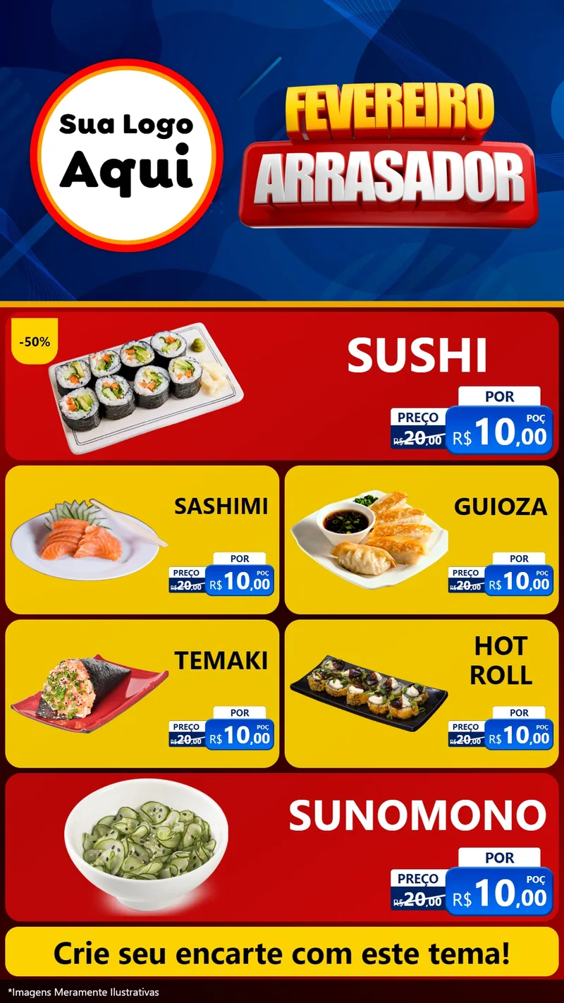 Modelo de TV para TV Vertical com o tema Fevereiro Arrasador para Comida japonesa