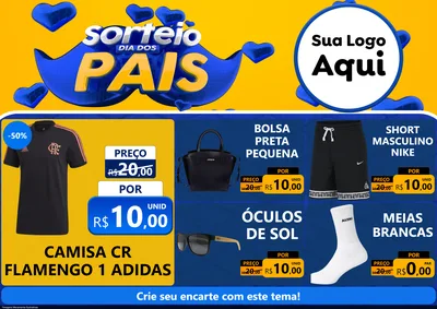 Modelo de Encarte para Encarte A4 Horizontal com o tema Sorteio Dia dos Pais para Roupas e acessórios