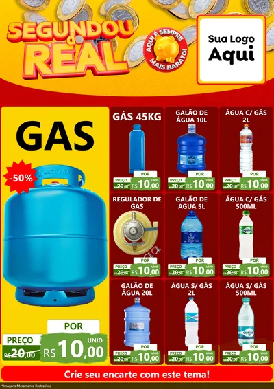 Modelo de Encarte para Encarte A4 Vertical com o tema Segundou do Real para Água e gás