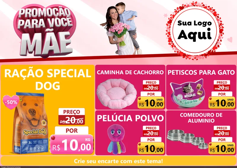 Modelo de Encarte para Encarte A4 Horizontal com o tema Promoção Para Você Mãe para Pet Shop