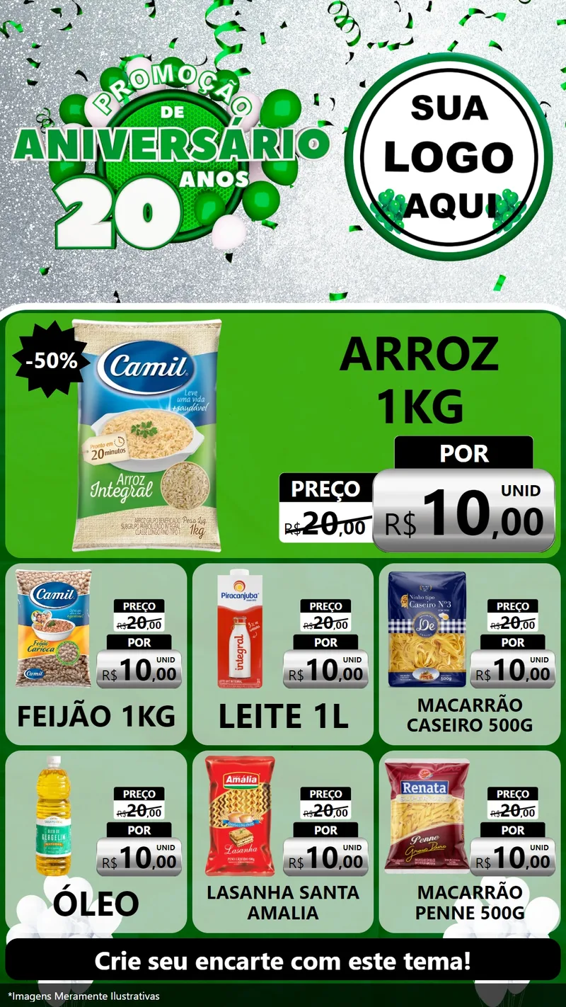 Modelo de Rede Social para Stories com o tema Promoção de Aniversário - 20 Anos para Supermercado