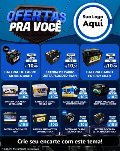 Modelo de Rede Social para Feed Instagram com o tema Ofertas Para Você - Auto e Motopeças para Baterias Elétricas