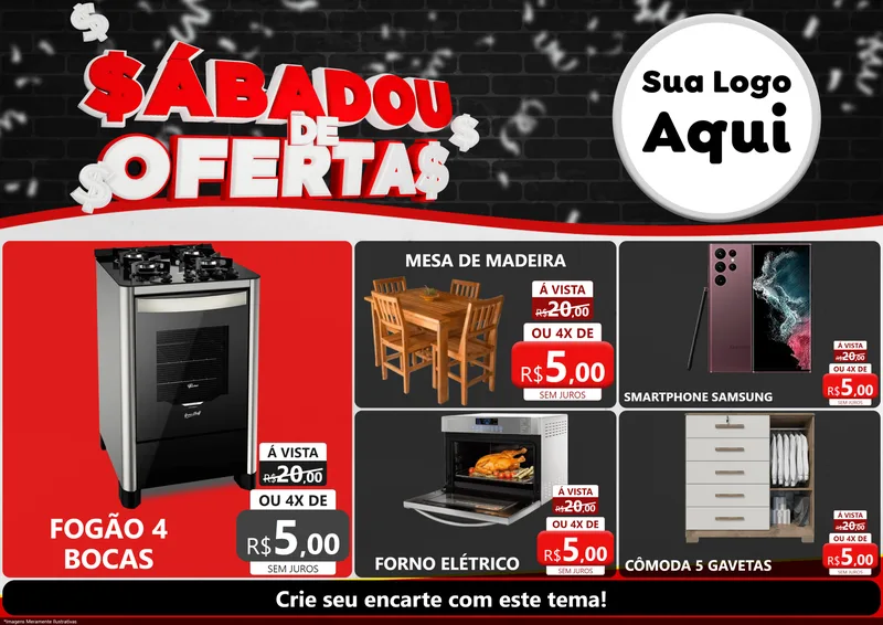 Modelo de Encarte para Encarte A4 Horizontal com o tema Sabadou de Ofertas para Móveis e Eletro