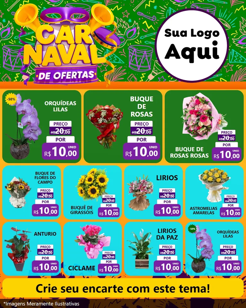 Modelo de Rede Social para Feed Instagram com o tema Carnaval de Ofertas para Floricultura e jardim