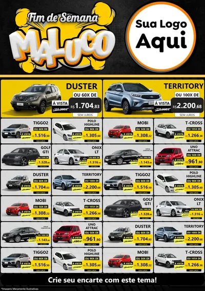 Modelo de Encarte para Encarte A4 Vertical com o tema Fim de Semana Maluco para Concessionaria de Carros