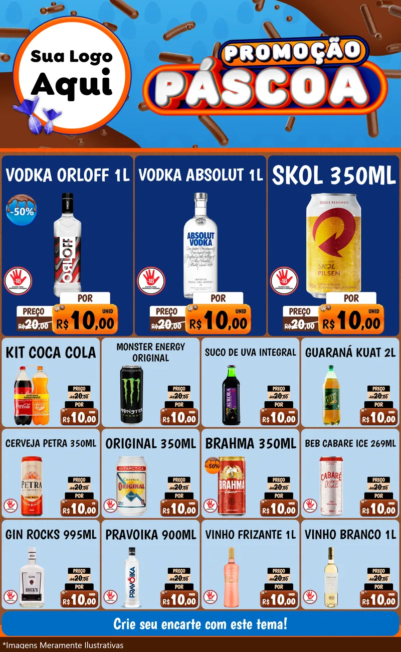 Modelo de Encarte para Encarte Grande com o tema Promoção Páscoa para Distribuidora de bebidas