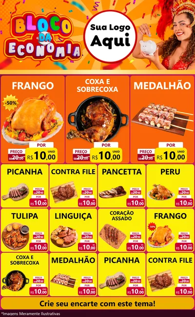 Modelo de Encarte para Encarte Grande com o tema Bloco da Economia para Assados