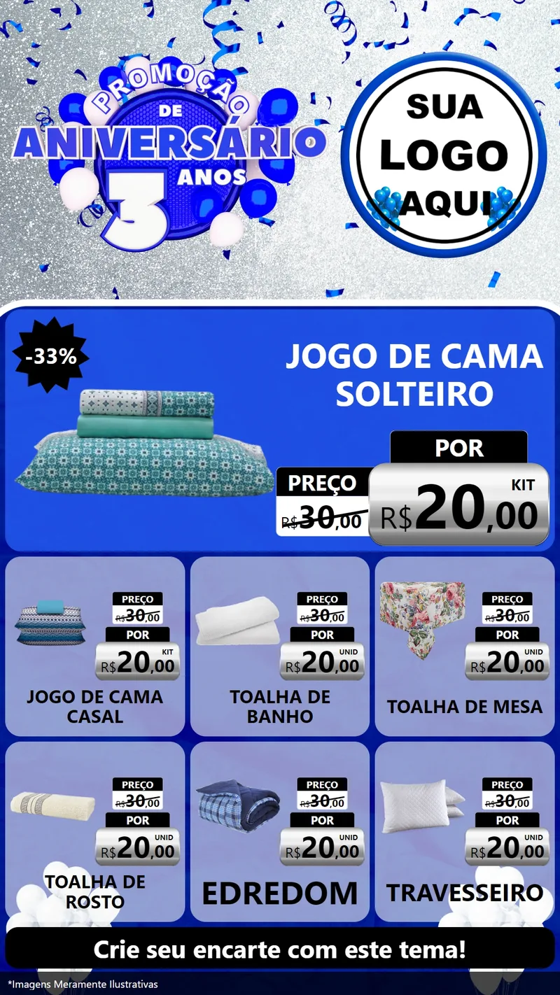 Modelo de Rede Social para Stories com o tema Promoção de Aniversário - 3 Anos para Cama, Mesa e Banho
