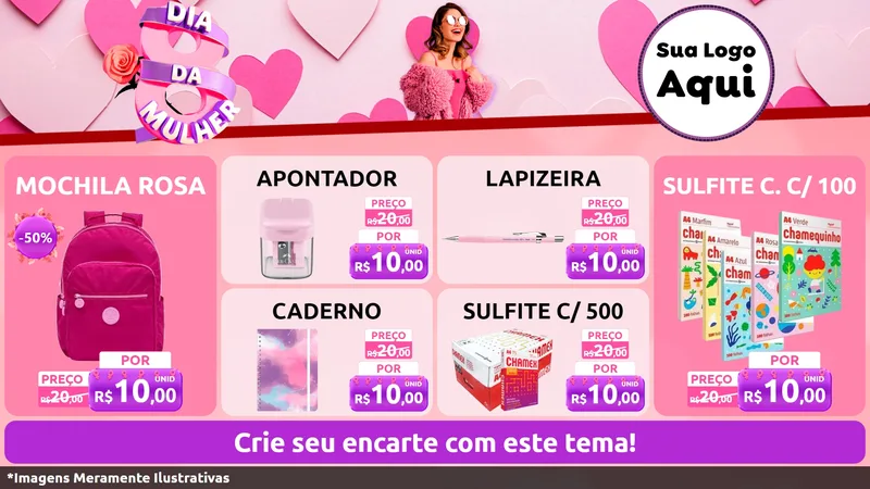 Modelo de TV para TV Horizontal com o tema Dia da Mulher para Papelaria