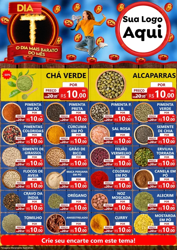 Modelo de Encarte para Encarte A4 Vertical com o tema Dia T - O Dia Mais Barato Do Mês para Produtos Naturais