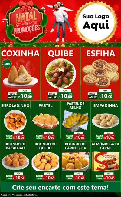 Modelo de Encarte para Encarte Grande com o tema Natal de Promoções para Salgadaria