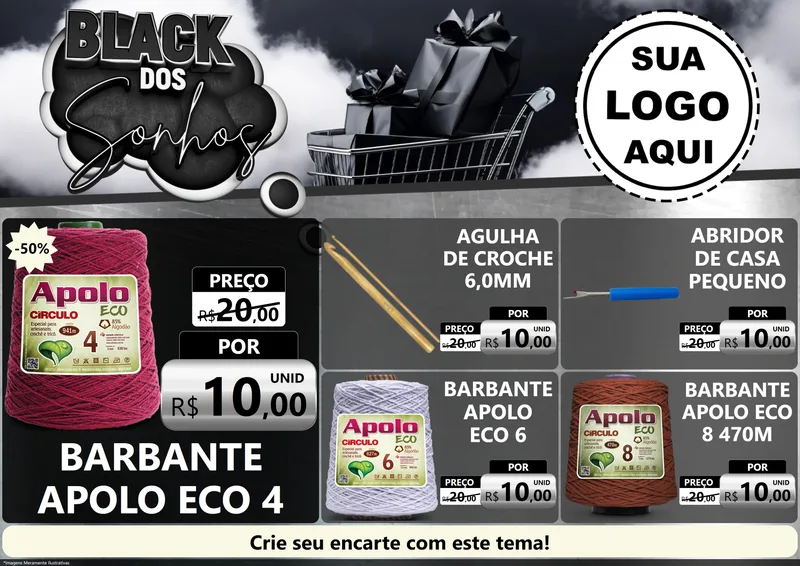 Modelo de Encarte para Encarte A4 Horizontal com o tema Black dos Sonhos para Armarinho e Aviamentos