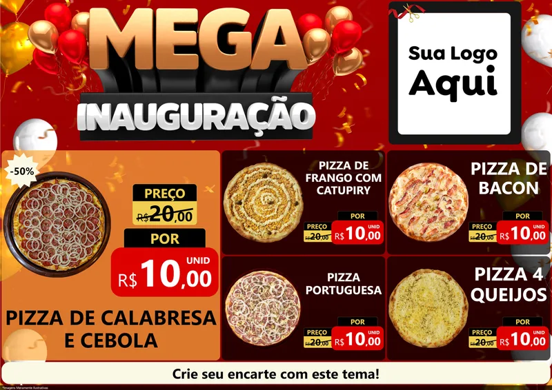 Modelo de Encarte para Encarte A4 Horizontal com o tema Mega Inauguração para Pizzaria