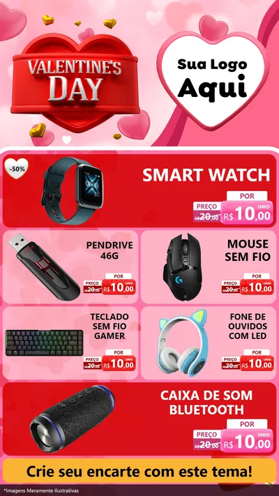 Modelo de TV para TV Vertical com o tema Valentine's Day para Informática