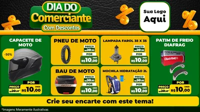Modelo de TV para TV Horizontal com o tema Dia do Comerciante com Descontos para Moto peças