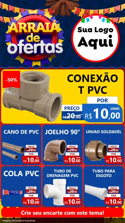 Modelo de Rede Social para Stories com o tema Arraiá de Ofertas para Tubos e conexões