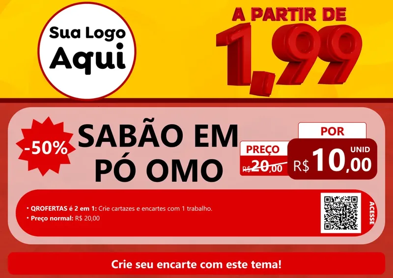 Modelo de Cartaz para Cartaz A4 Horizontal com o tema A Partir de Um e Noventa e Nove - 1,99 para Produtos de Limpeza