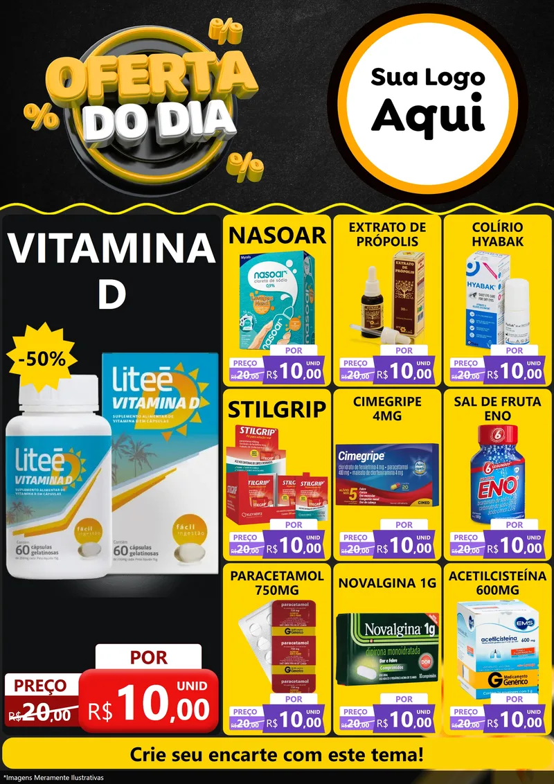 Modelo de Encarte para Encarte A4 Vertical com o tema Oferta Do Dia para Farmácia