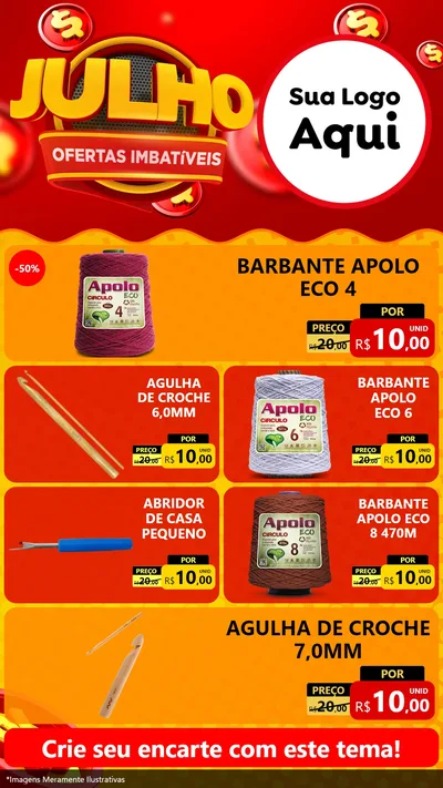 Modelo de TV para TV Vertical com o tema Julho Ofertas Imbatíveis para Armarinho e Aviamentos