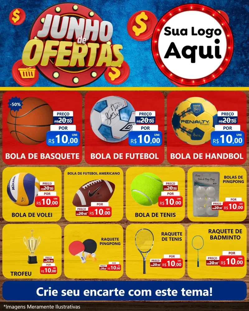 Modelo de Rede Social para Feed Instagram com o tema Junho de Ofertas para Artigos Esportivos