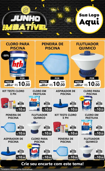Modelo de Encarte para Encarte Grande com o tema Junho Imbatível para Produtos para Piscina