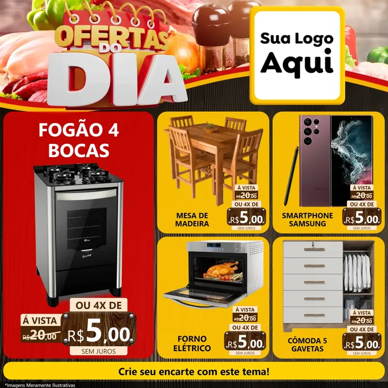 Modelo de Rede Social para Feed Facebook com o tema Ofertas do Dia para Móveis e Eletro