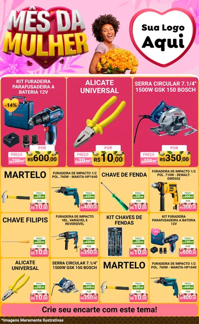 Modelo de Encarte para Encarte Grande com o tema Mês da Mulher para Maquinas e Ferramentas