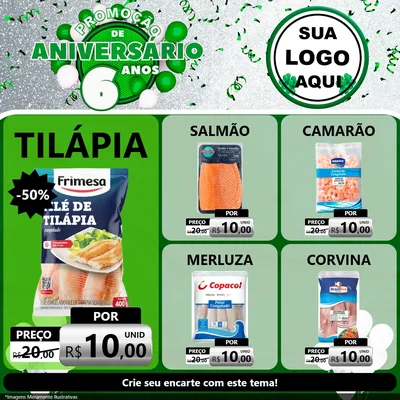 Modelo de Rede Social para Feed Facebook com o tema Promoção de Aniversário - 6 Anos para Peixaria