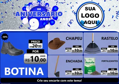 Modelo de Encarte para Encarte A4 Horizontal com o tema Promoção de Aniversário - 9 Anos para Agropecuária