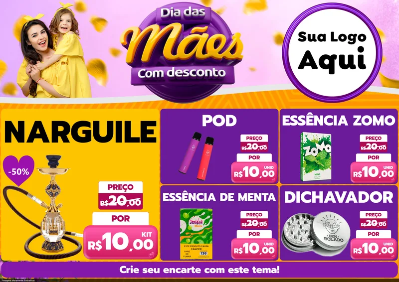 Modelo de Encarte para Encarte A4 Horizontal com o tema Dia das Mães com Desconto para Tabacaria