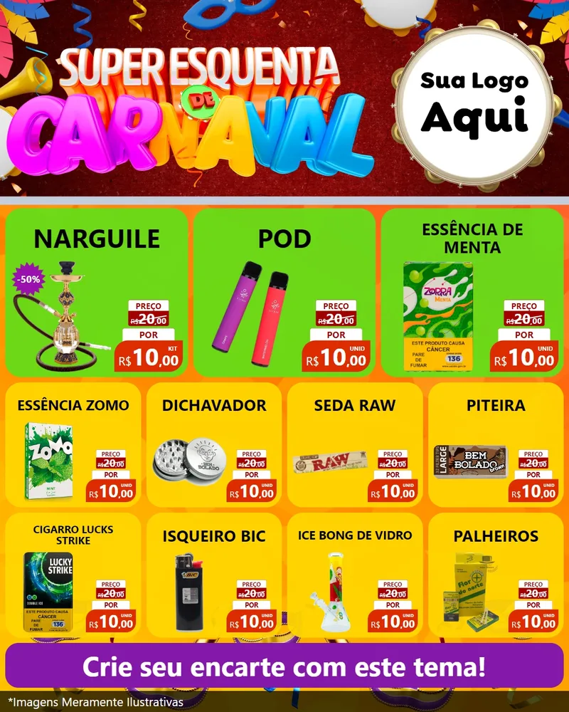 Modelo de Rede Social para Feed Instagram com o tema Super Esquenta de Carnaval para Tabacaria
